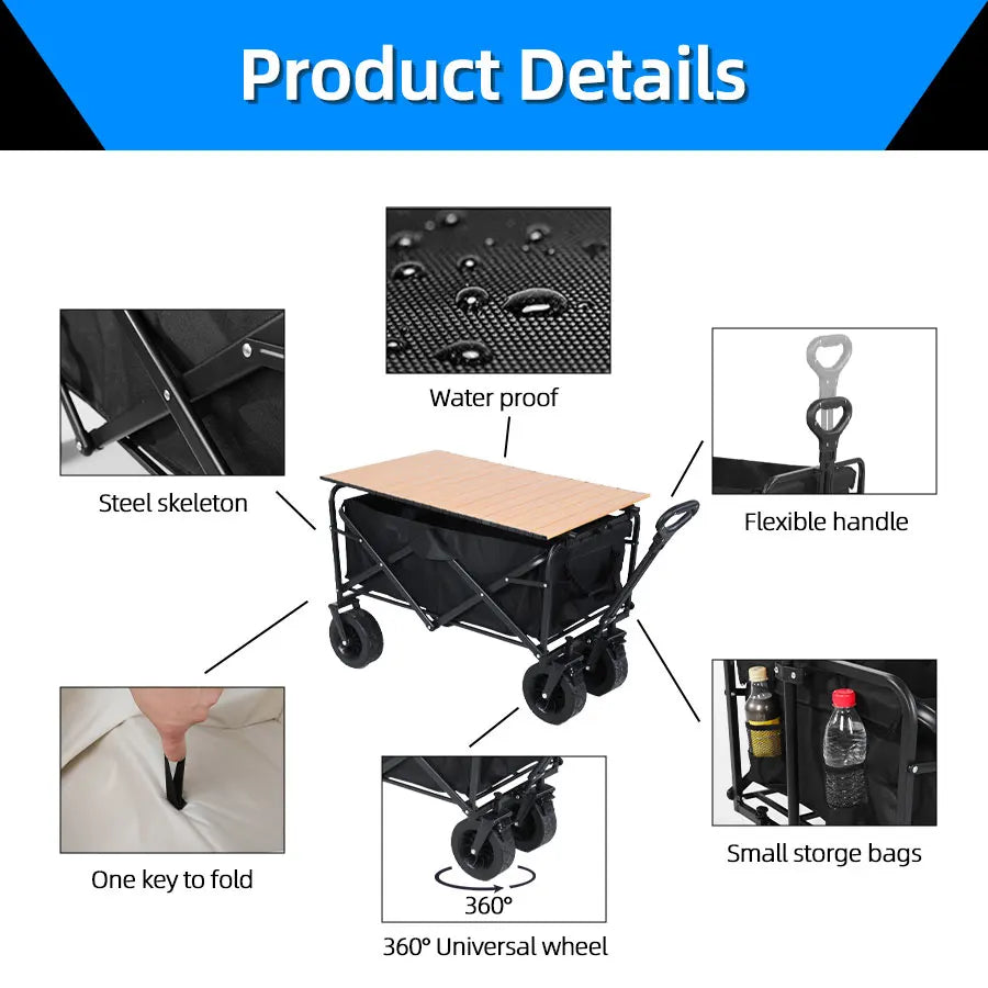 Heavy Duty Collapsible Beach Cart & Table